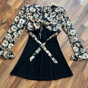 Vintage 90s Opera Sheer Floral Mini Dress Long Sleeve Made USA M